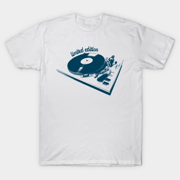 Blue Turntable And Vinyl Record Illustration T-Shirt by Spindriftdesigns